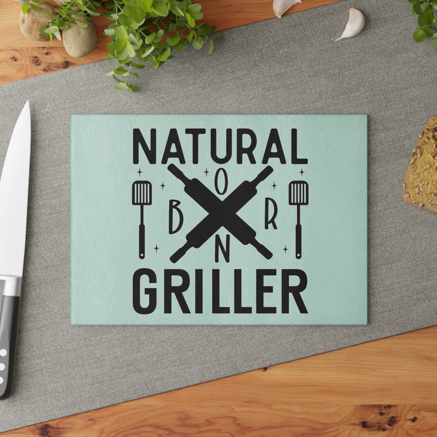 Natural Born Griller Glass Cutting Board, Kitchen Decor, Gift for Grill Lovers, Unique Cooking Gifts, Housewarming Gift
