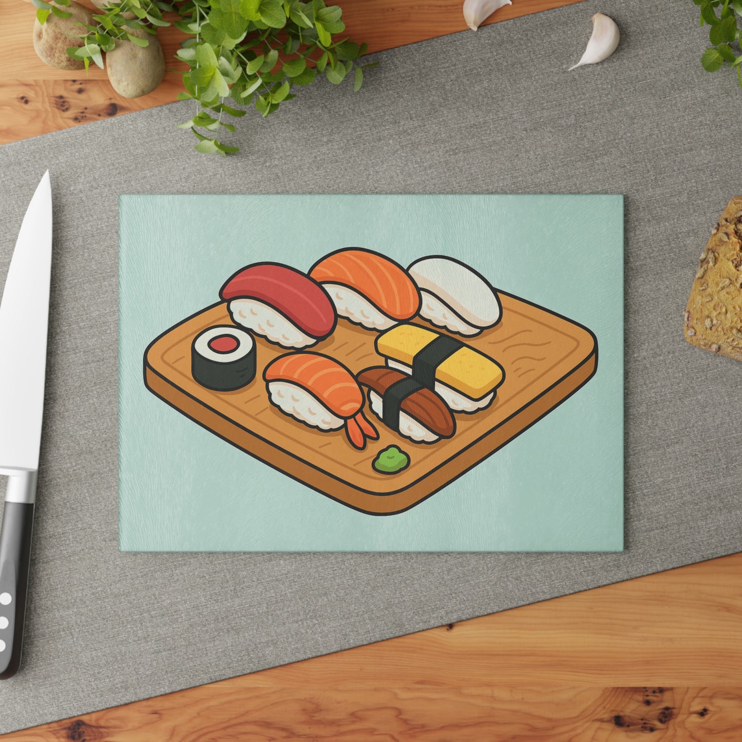 Assorted Sushi Glass Cutting Board, Kitchen Decor, Gift for Grill Lovers, Unique Cooking Gifts, Housewarming Gift