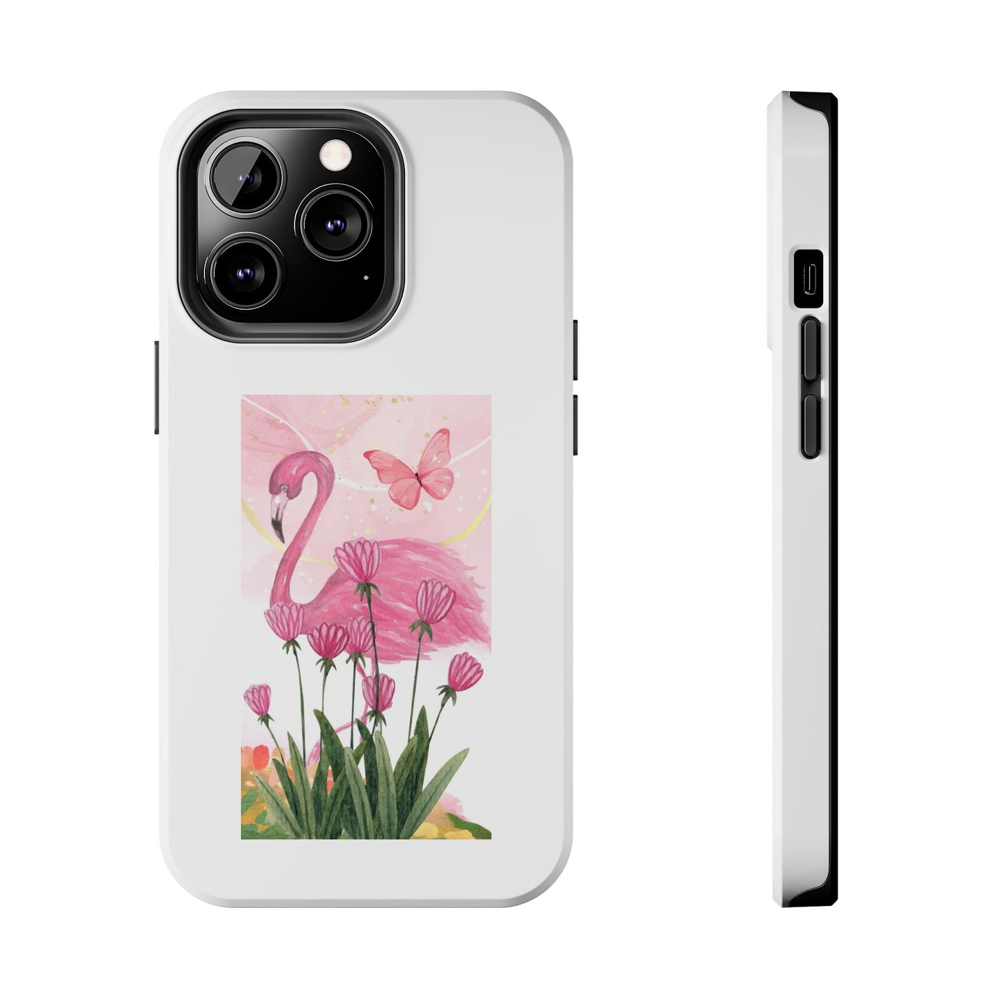 Flamingo & Butterfly - Tough iPhone Cases - Choose your Size