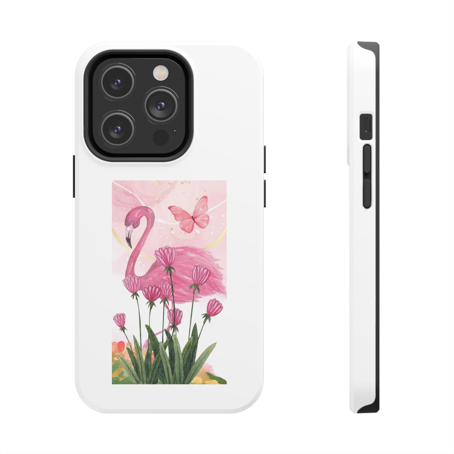 Flamingo & Butterfly - Tough iPhone Cases - Choose your Size