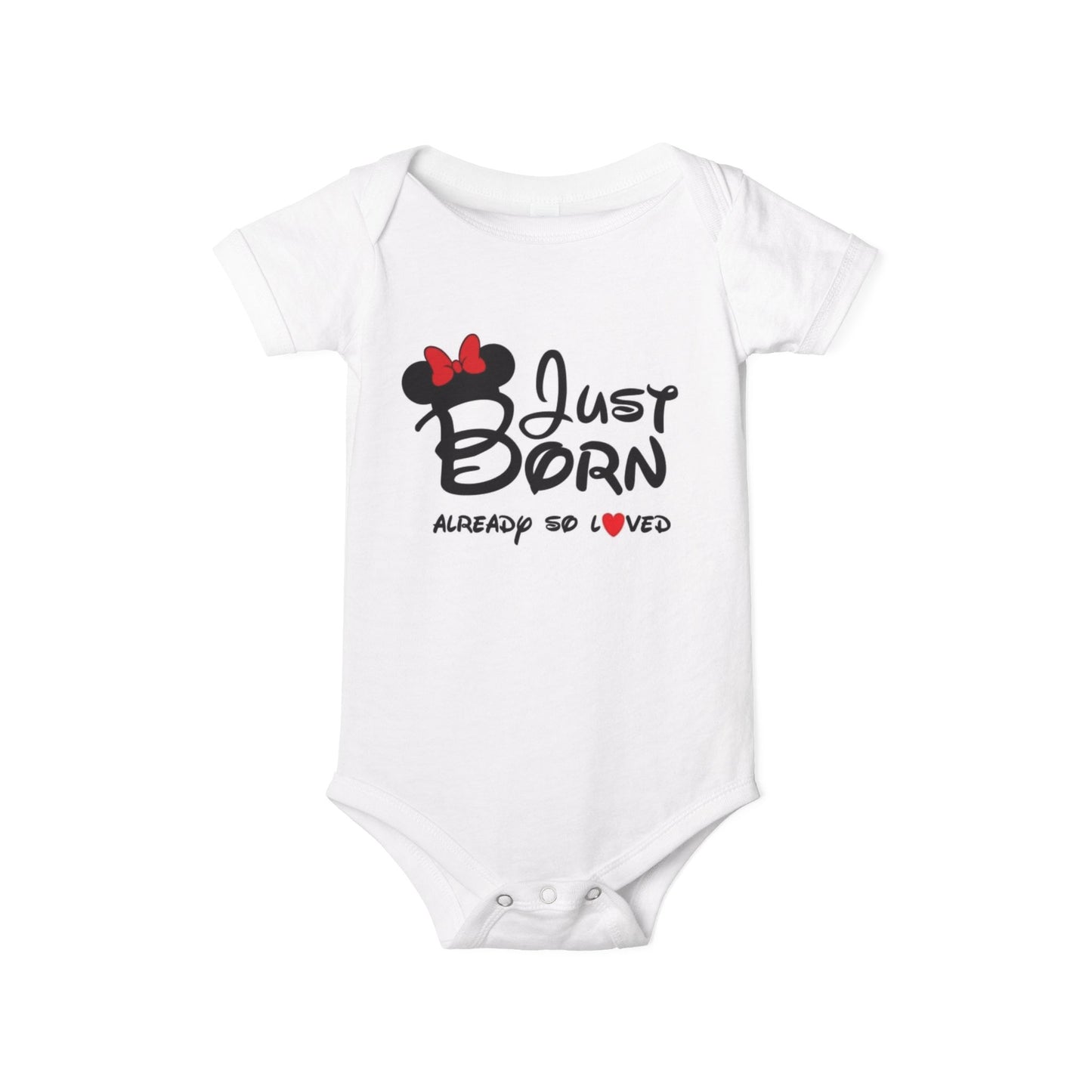 Just Born Already So Loved Baby Bodysuit, Cute Infant One Piece, Newborn Gift, Mickey Mouse Inspired Outfit, Baby Shower Essentials