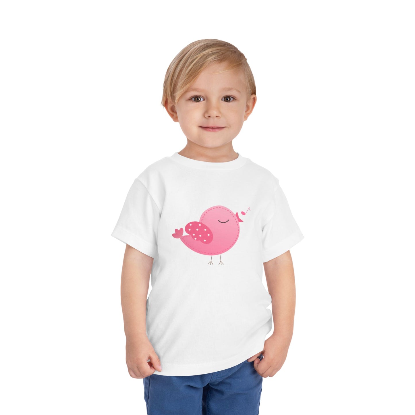 Pink Bird Singing - Short Sleeve Tee, Cute Kids Tee, Animal T-Shirt, Birthday Gift, Playtime Outfit, Baby Shower Gift