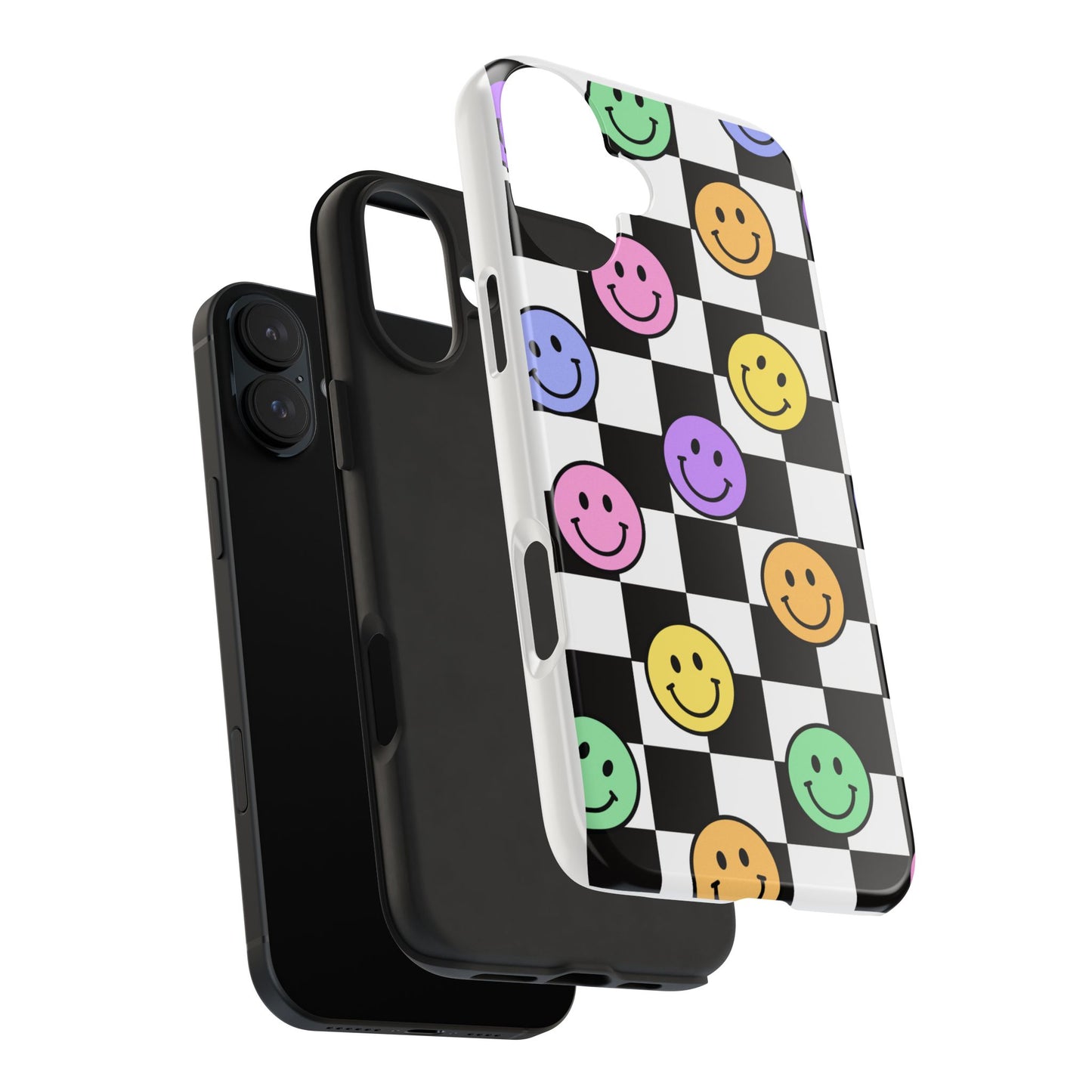 Checkerboard Colorful Smileys - Tough iPhone Cases - Choose your Size