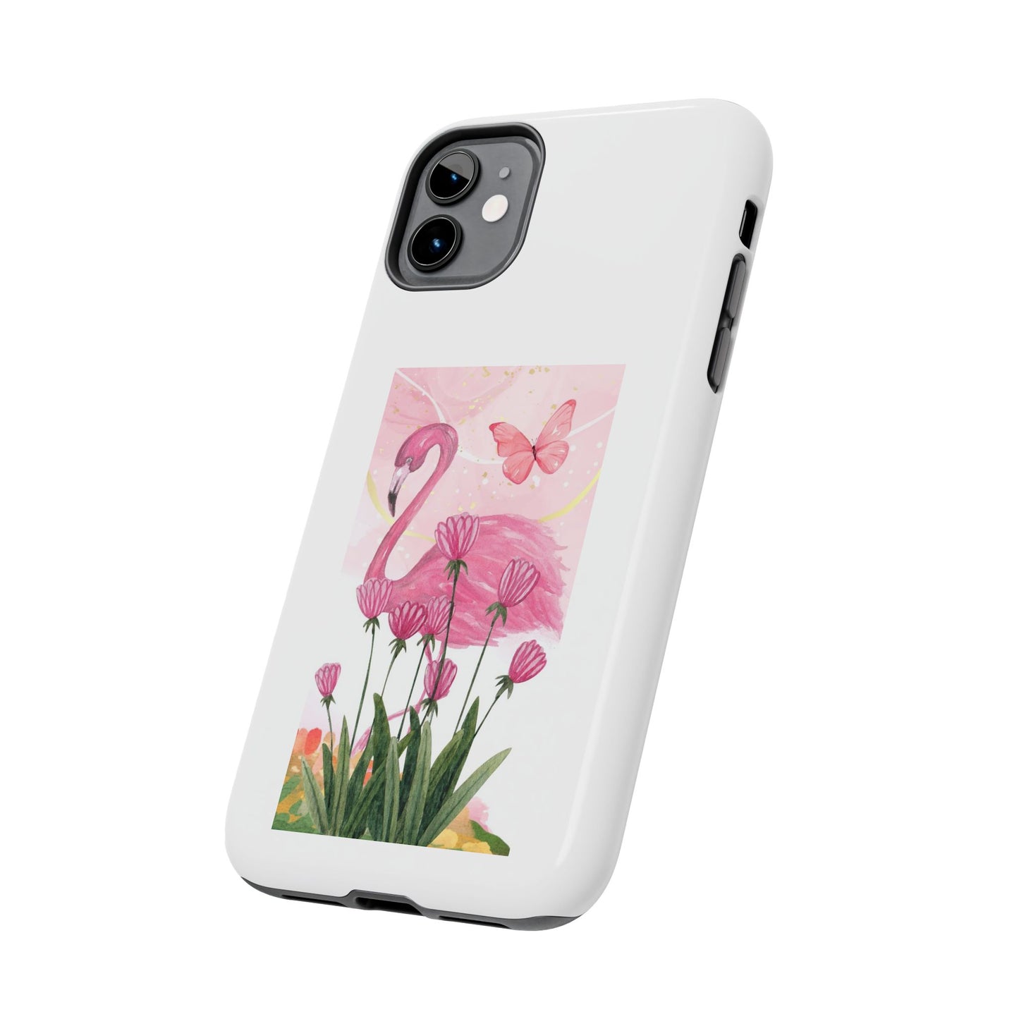 Flamingo & Butterfly - Tough iPhone Cases - Choose your Size