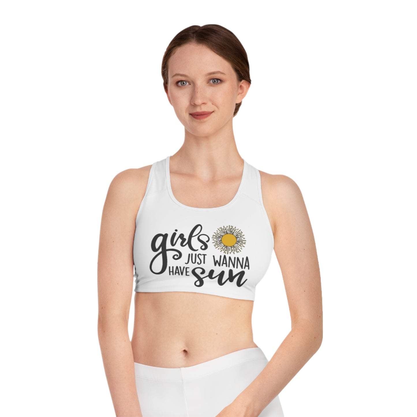 girls JUST WANNA HAVE Sun - Sports Bra, Cute Workout Top, Fitness Apparel, Jeep Lover Gift, Activewear for the Gym or Yoga