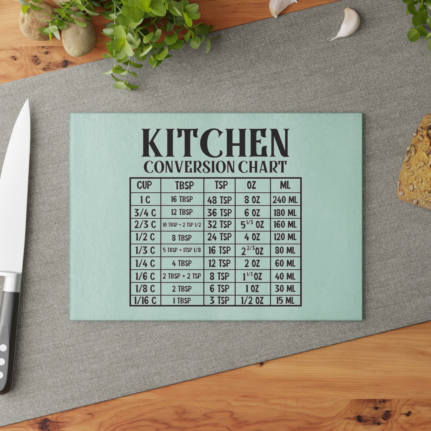 KITCHEN CONVERSION CHART Glass Cutting Board, Kitchen Decor, Gift for Grill Lovers, Unique Cooking Gifts, Housewarming Gift