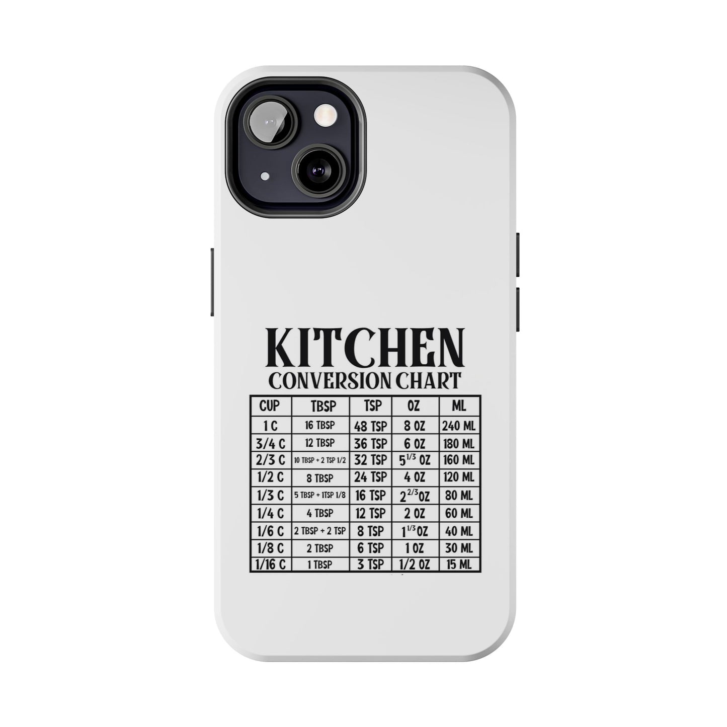 Kitchen Conversion Chart - Tough iPhone Cases - Choose your Size