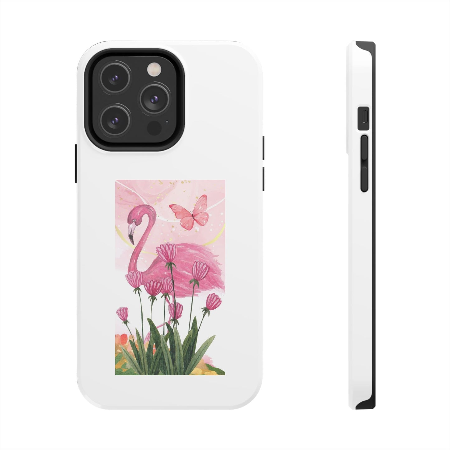 Flamingo & Butterfly - Tough iPhone Cases - Choose your Size