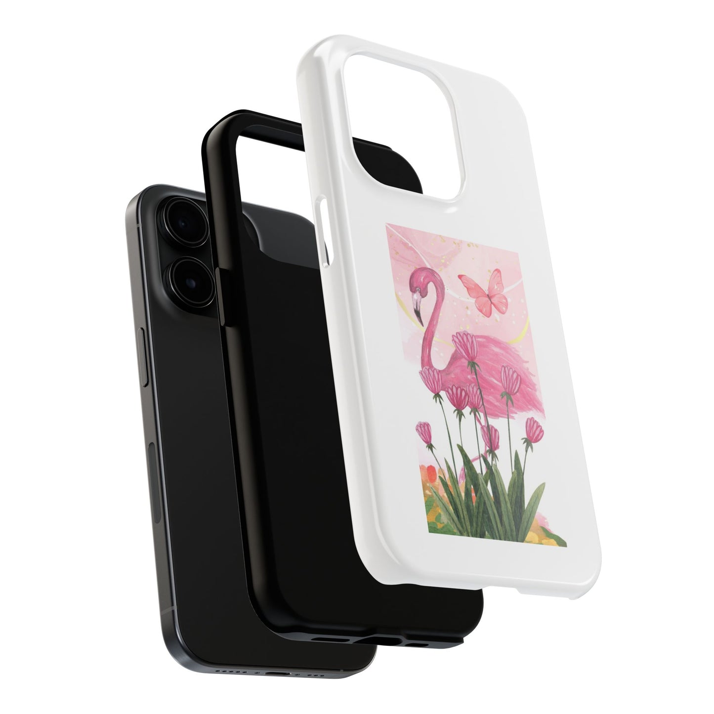 Flamingo & Butterfly - Tough iPhone Cases - Choose your Size