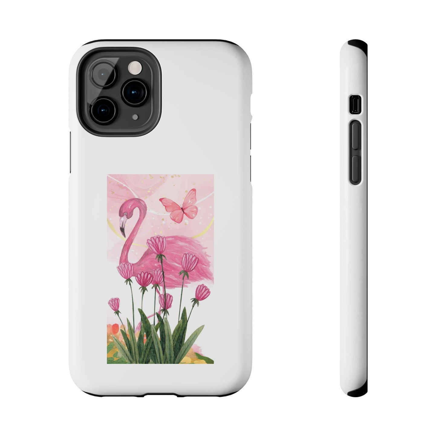 Flamingo & Butterfly - Tough iPhone Cases - Choose your Size