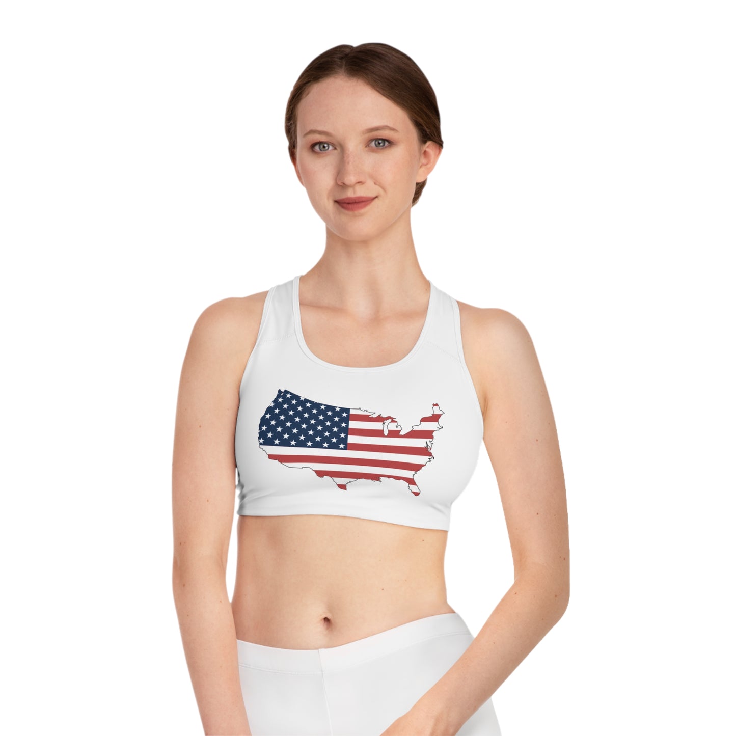 USA Flag Map - Sports Bra, Cute Workout Top, Fitness Apparel, Jeep Lover Gift, Activewear for the Gym or Yoga
