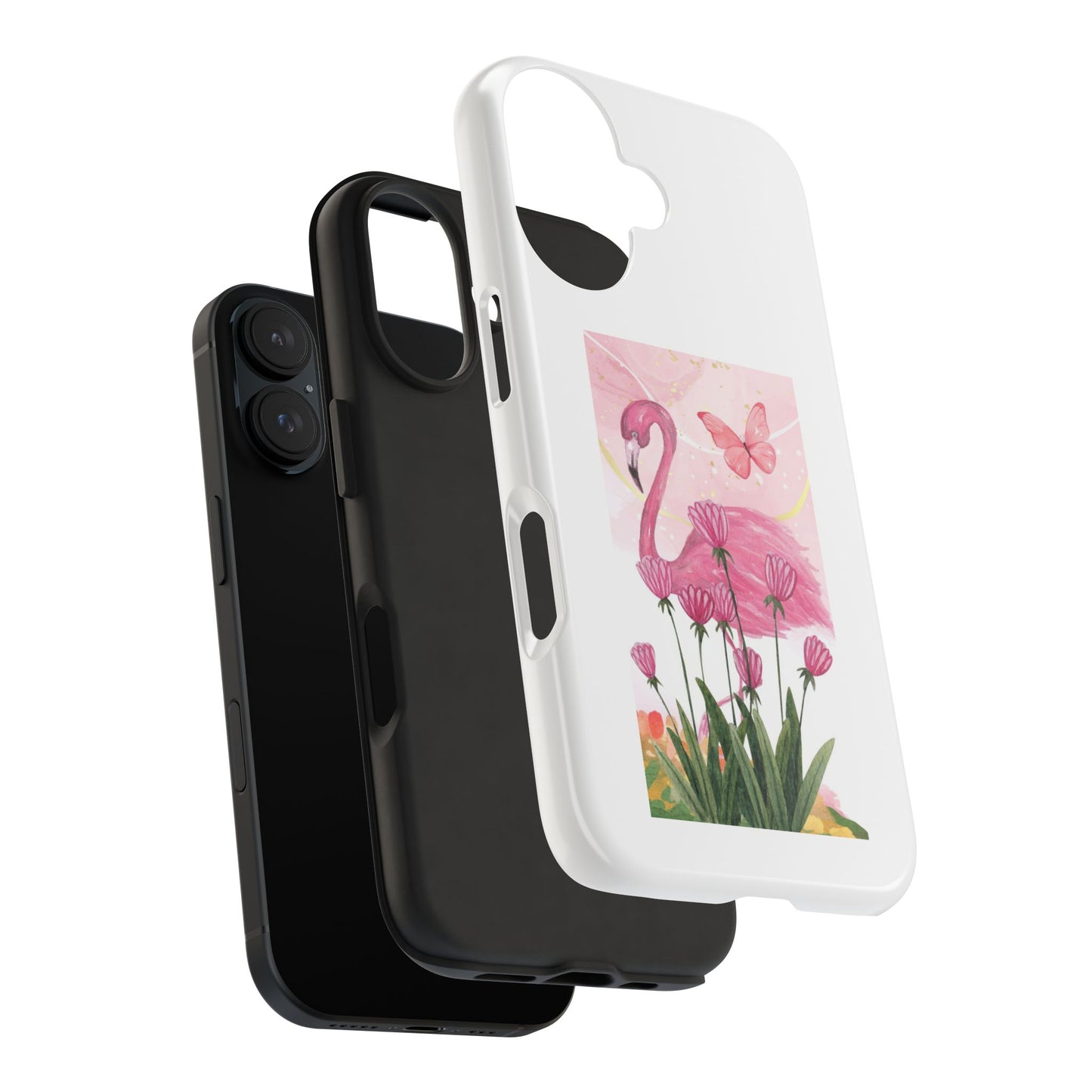 Flamingo & Butterfly - Tough iPhone Cases - Choose your Size