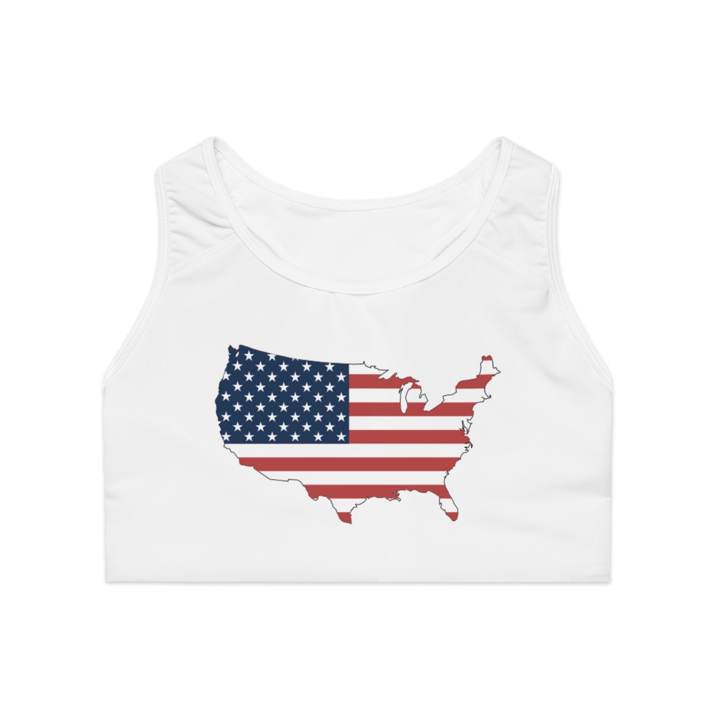 USA Flag Map - Sports Bra, Cute Workout Top, Fitness Apparel, Jeep Lover Gift, Activewear for the Gym or Yoga