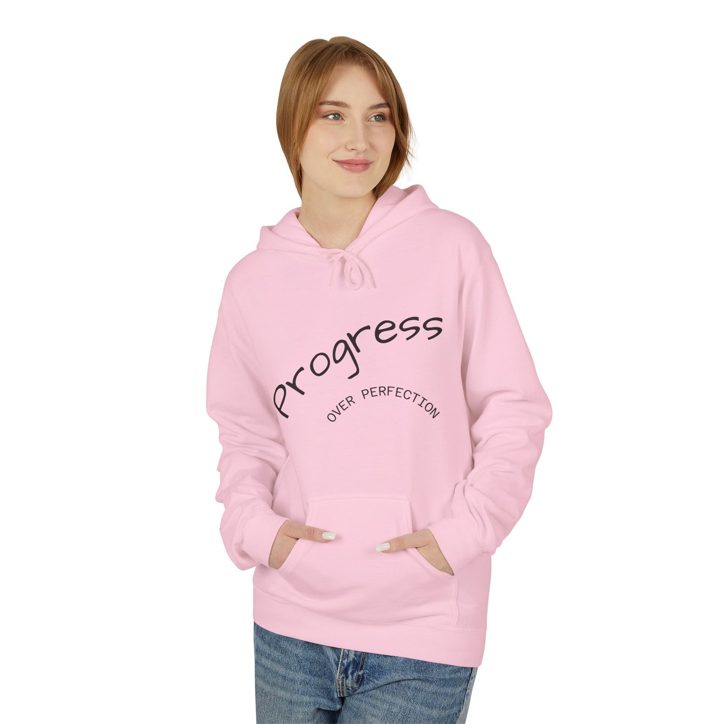 Progress Over Perfection Hoodie, Cozy Fleece Sweatshirt for Self-Care, Unisex Gift for Motivation, Self-Improvement, Relaxation Wear