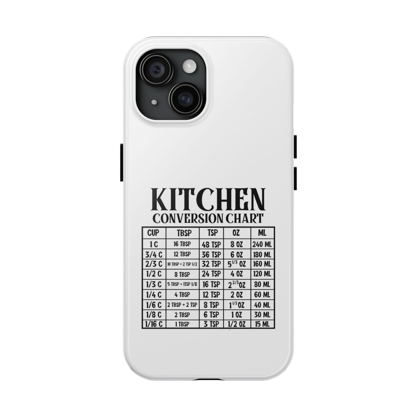 Kitchen Conversion Chart - Tough iPhone Cases - Choose your Size