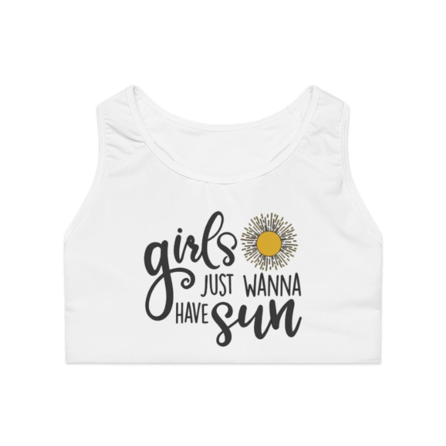 girls JUST WANNA HAVE Sun - Sports Bra, Cute Workout Top, Fitness Apparel, Jeep Lover Gift, Activewear for the Gym or Yoga