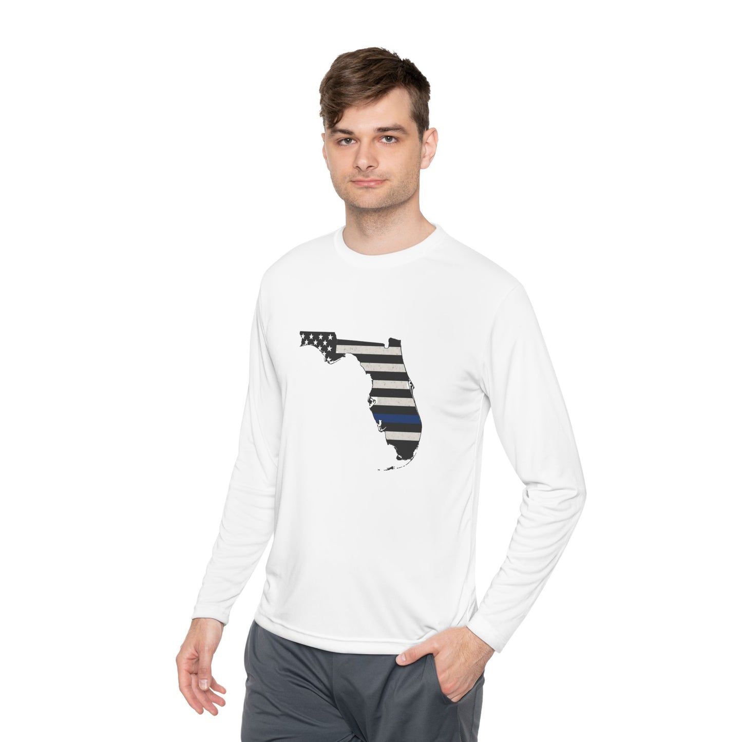 Thin Blue Line Florida Flag - Unisex Long Sleeve Tee, Lightweight Shirt, Perfect for Casual Wear, Gifts for Patriots, Florida Lover Apparel