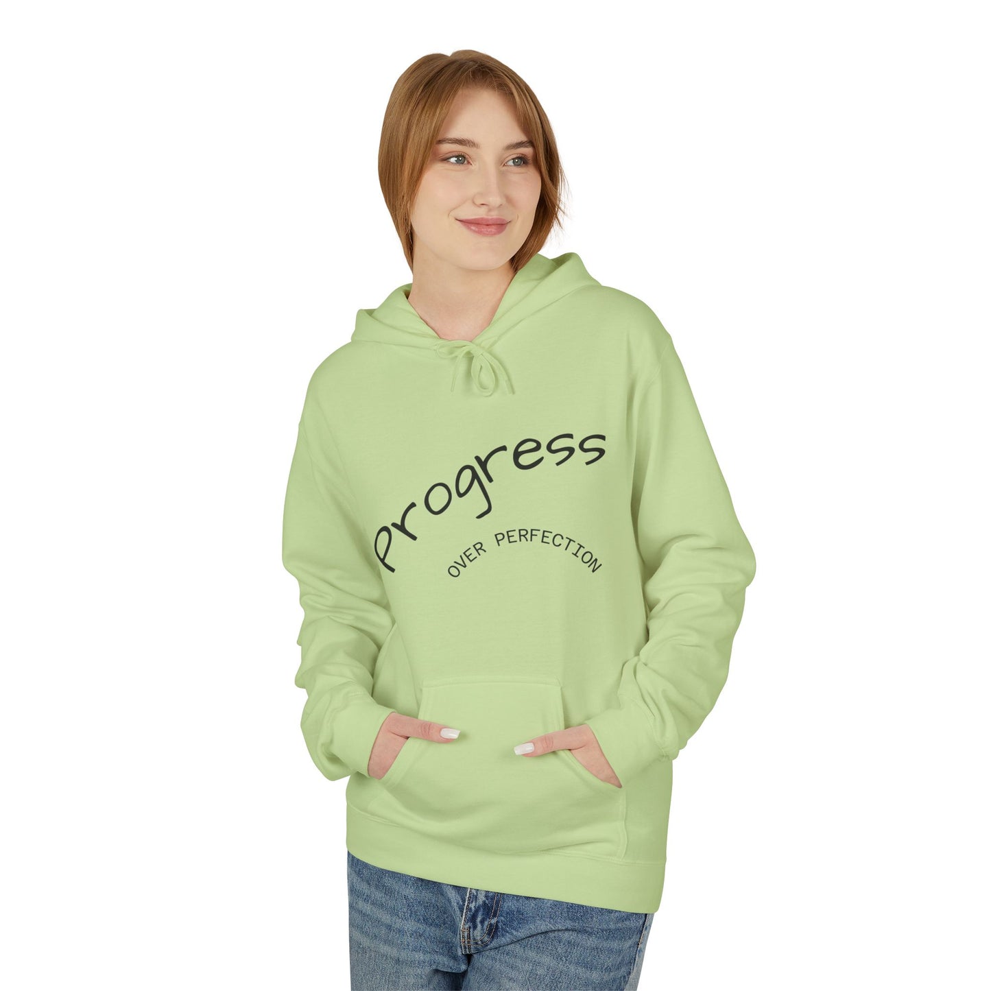Progress Over Perfection Hoodie, Cozy Fleece Sweatshirt for Self-Care, Unisex Gift for Motivation, Self-Improvement, Relaxation Wear