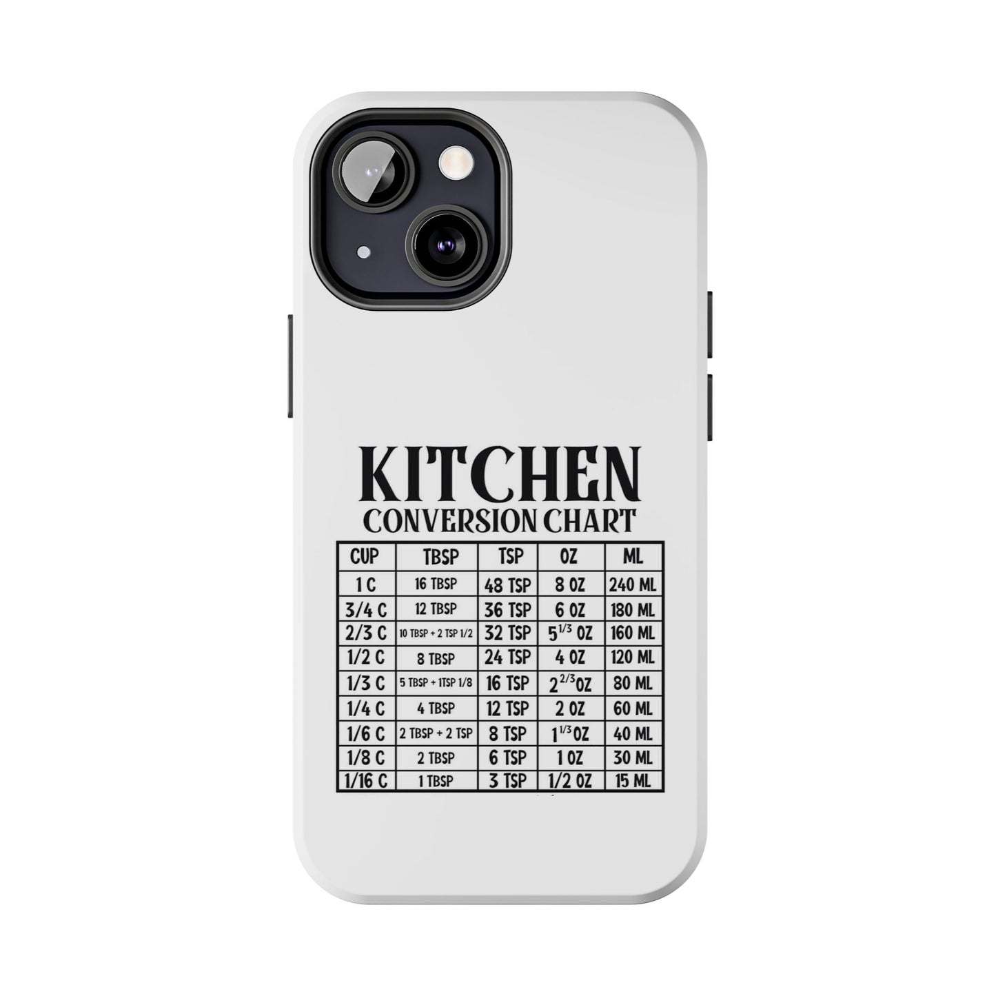 Kitchen Conversion Chart - Tough iPhone Cases - Choose your Size