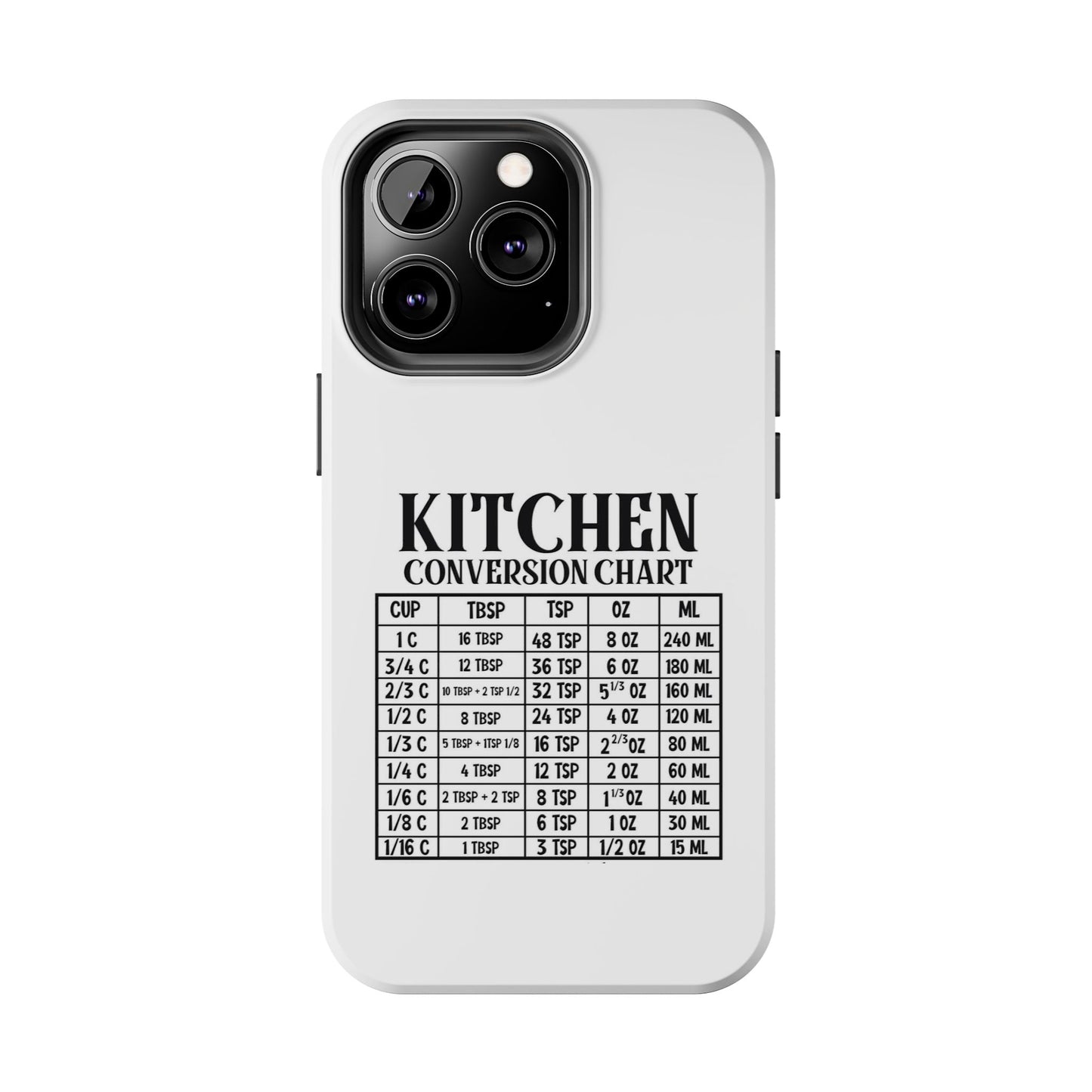 Kitchen Conversion Chart - Tough iPhone Cases - Choose your Size