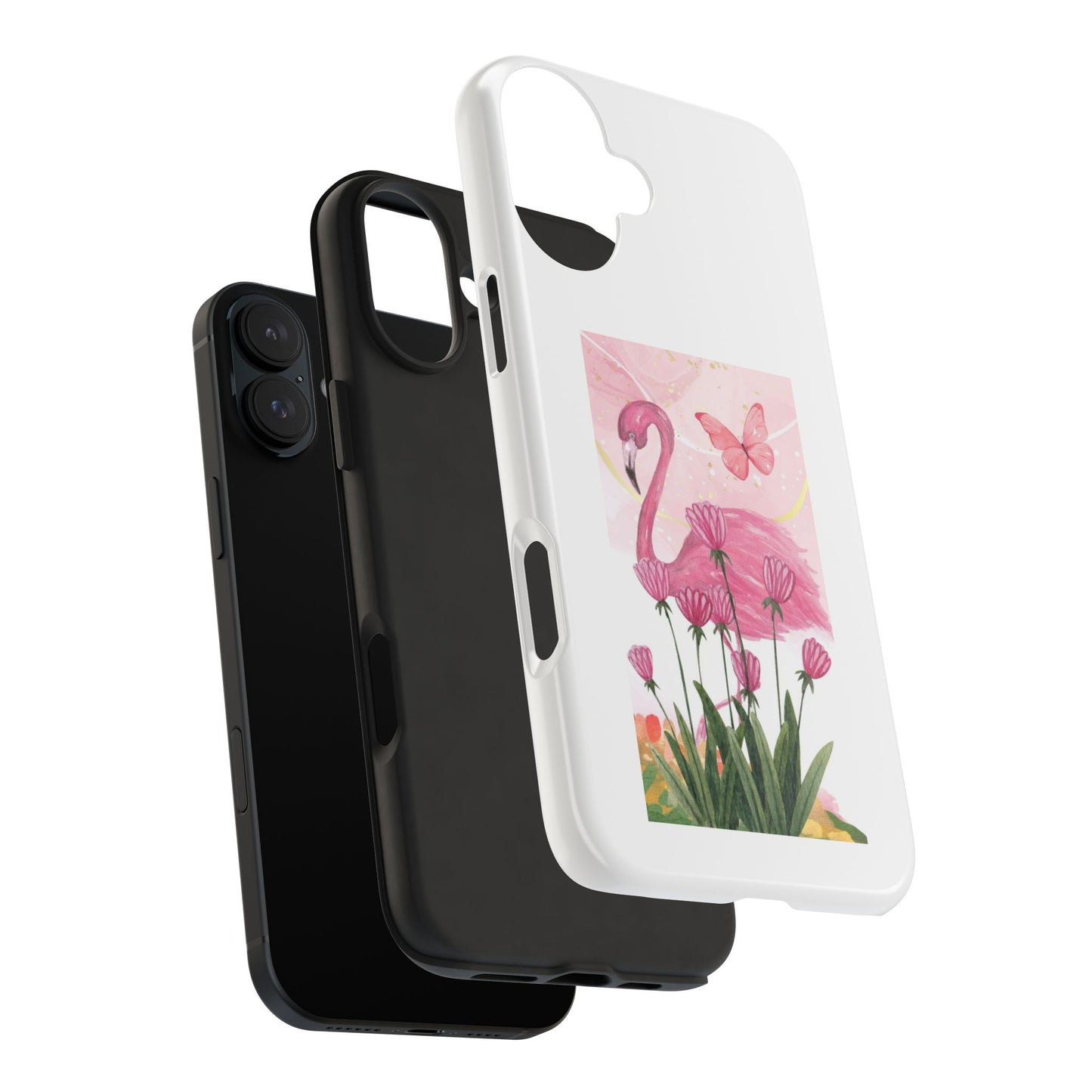 Flamingo & Butterfly - Tough iPhone Cases - Choose your Size