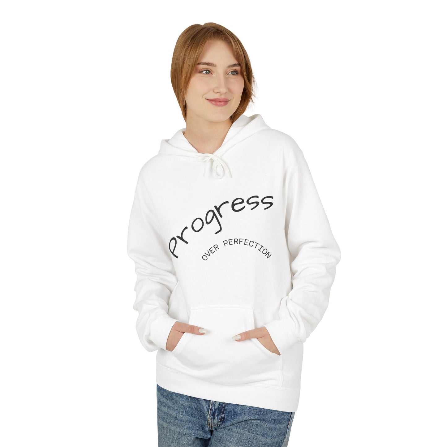 Progress Over Perfection Hoodie, Cozy Fleece Sweatshirt for Self-Care, Unisex Gift for Motivation, Self-Improvement, Relaxation Wear