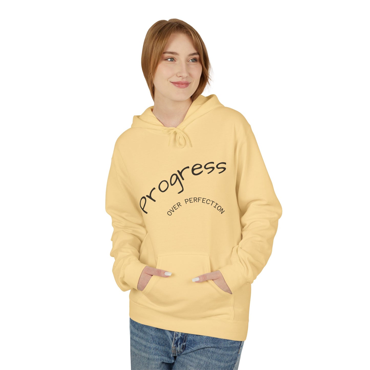 Progress Over Perfection Hoodie, Cozy Fleece Sweatshirt for Self-Care, Unisex Gift for Motivation, Self-Improvement, Relaxation Wear