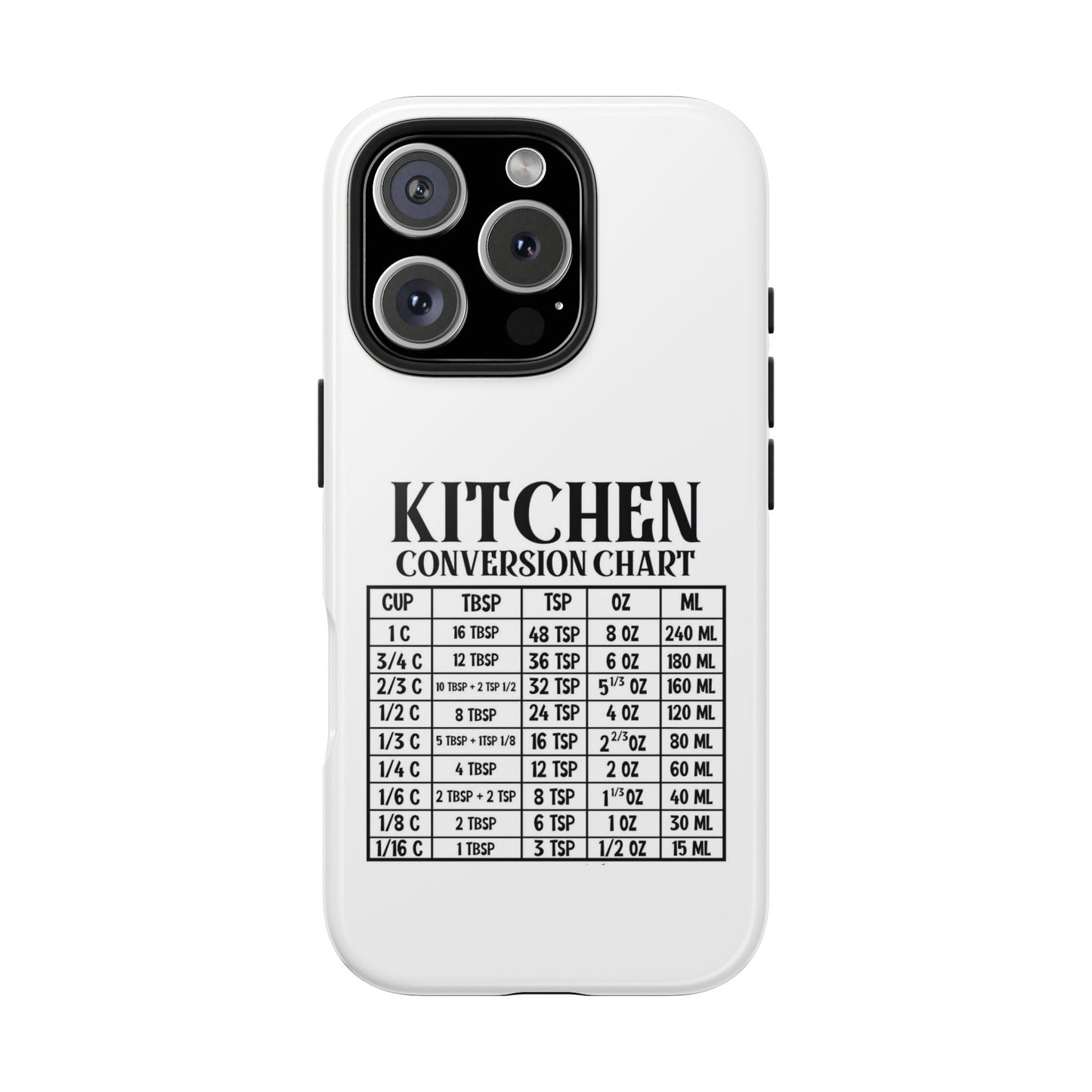 Kitchen Conversion Chart - Tough iPhone Cases - Choose your Size