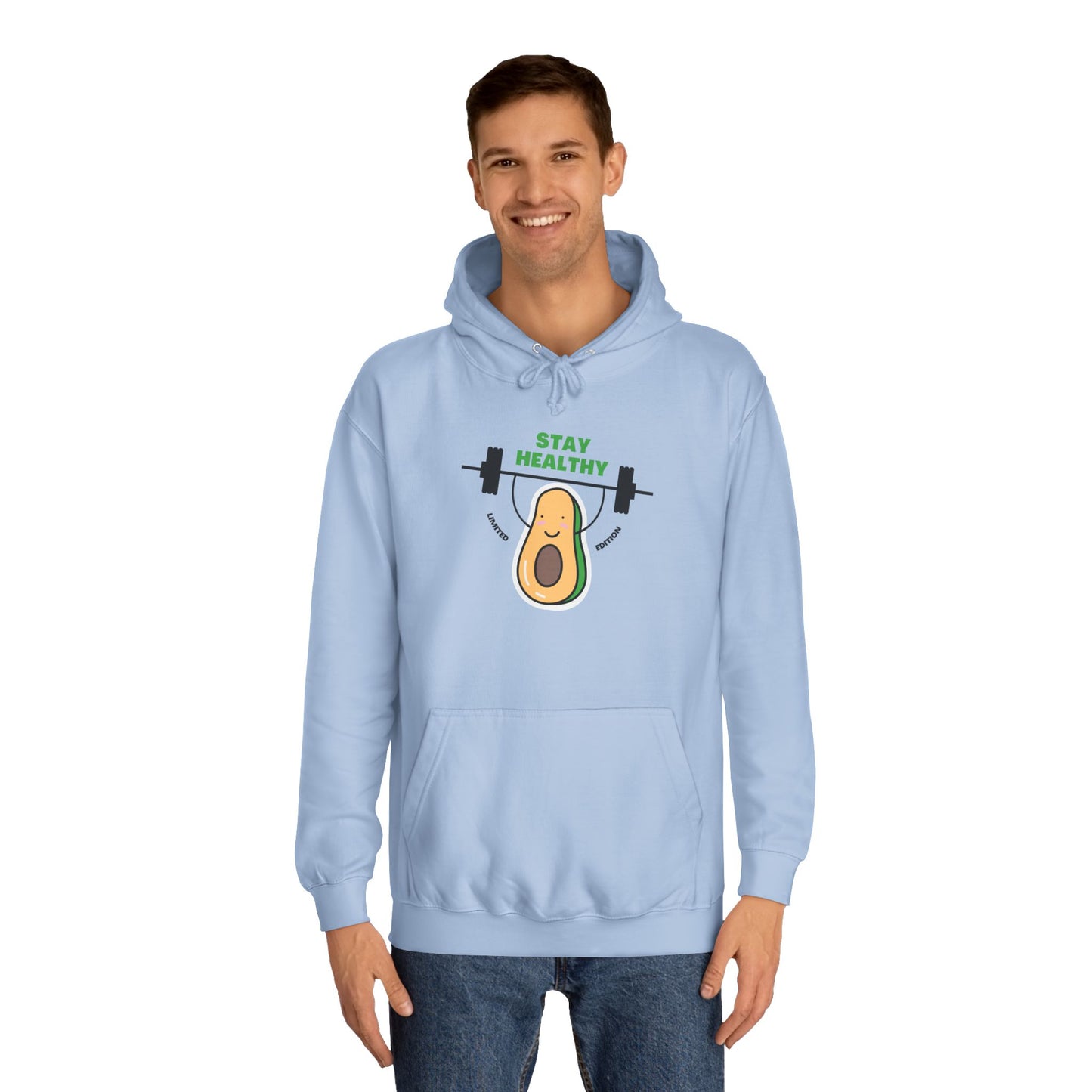 Funny Avocado Gym Hoodie, Stay Healthy Gift, Unisex Workout Sweatshirt, College Student Apparel, Fitness Motivational Wear