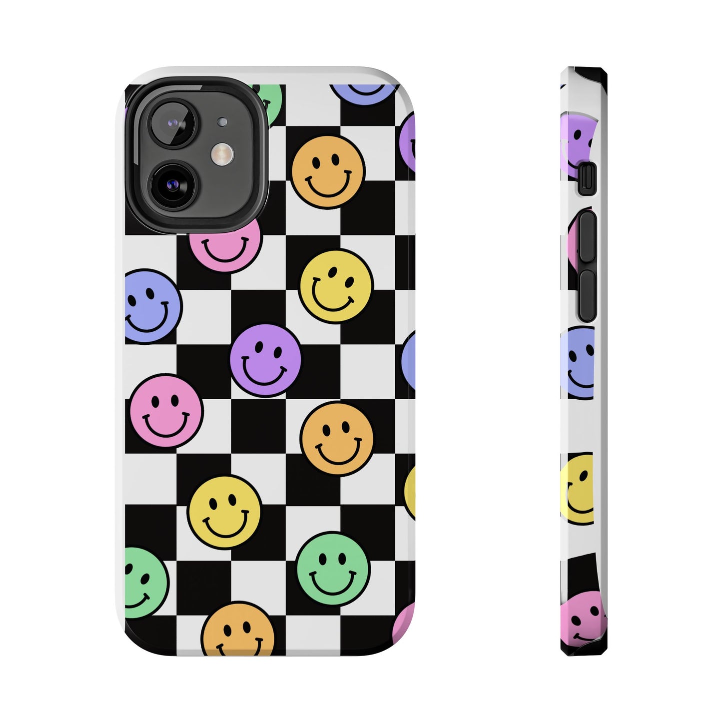Checkerboard Colorful Smileys - Tough iPhone Cases - Choose your Size
