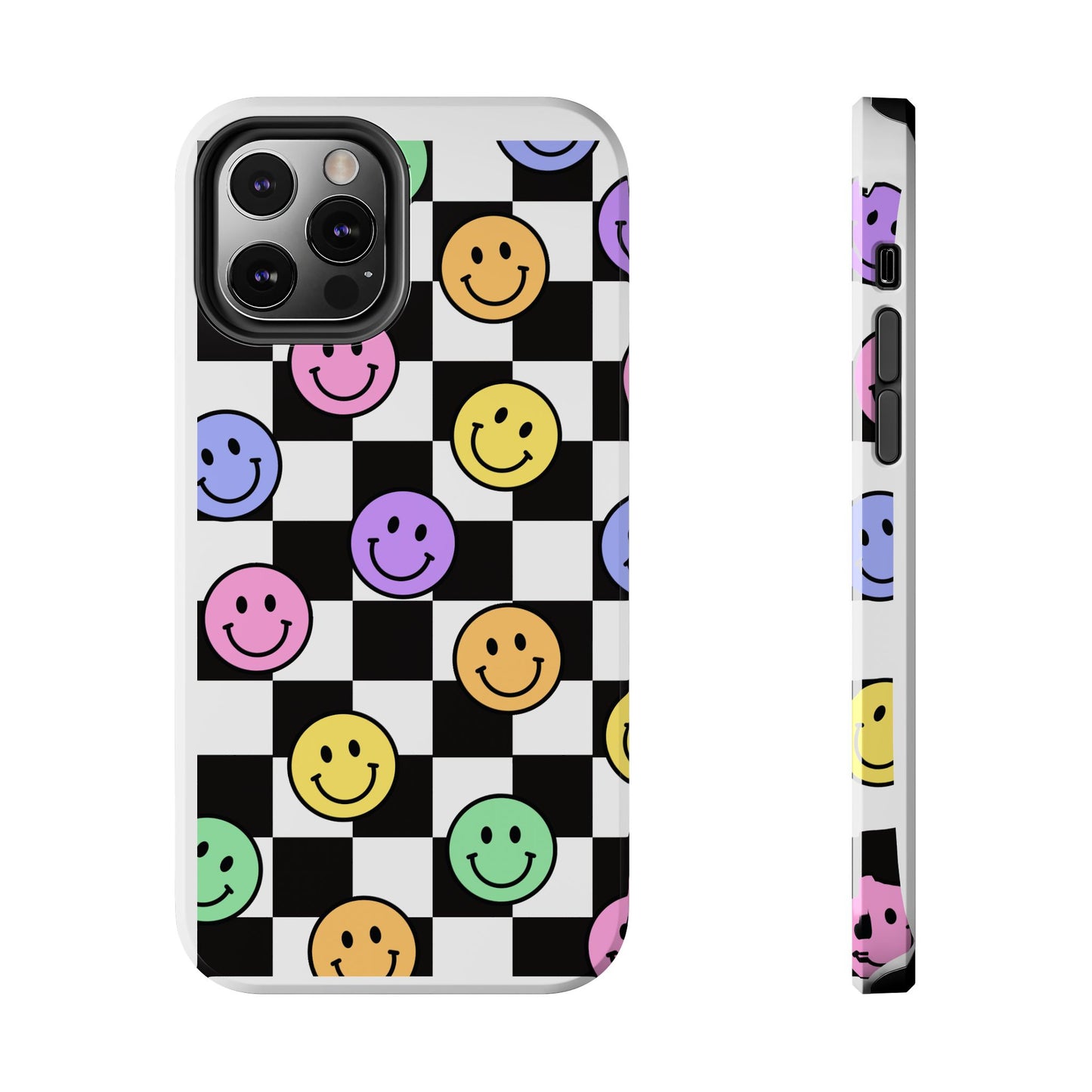 Checkerboard Colorful Smileys - Tough iPhone Cases - Choose your Size