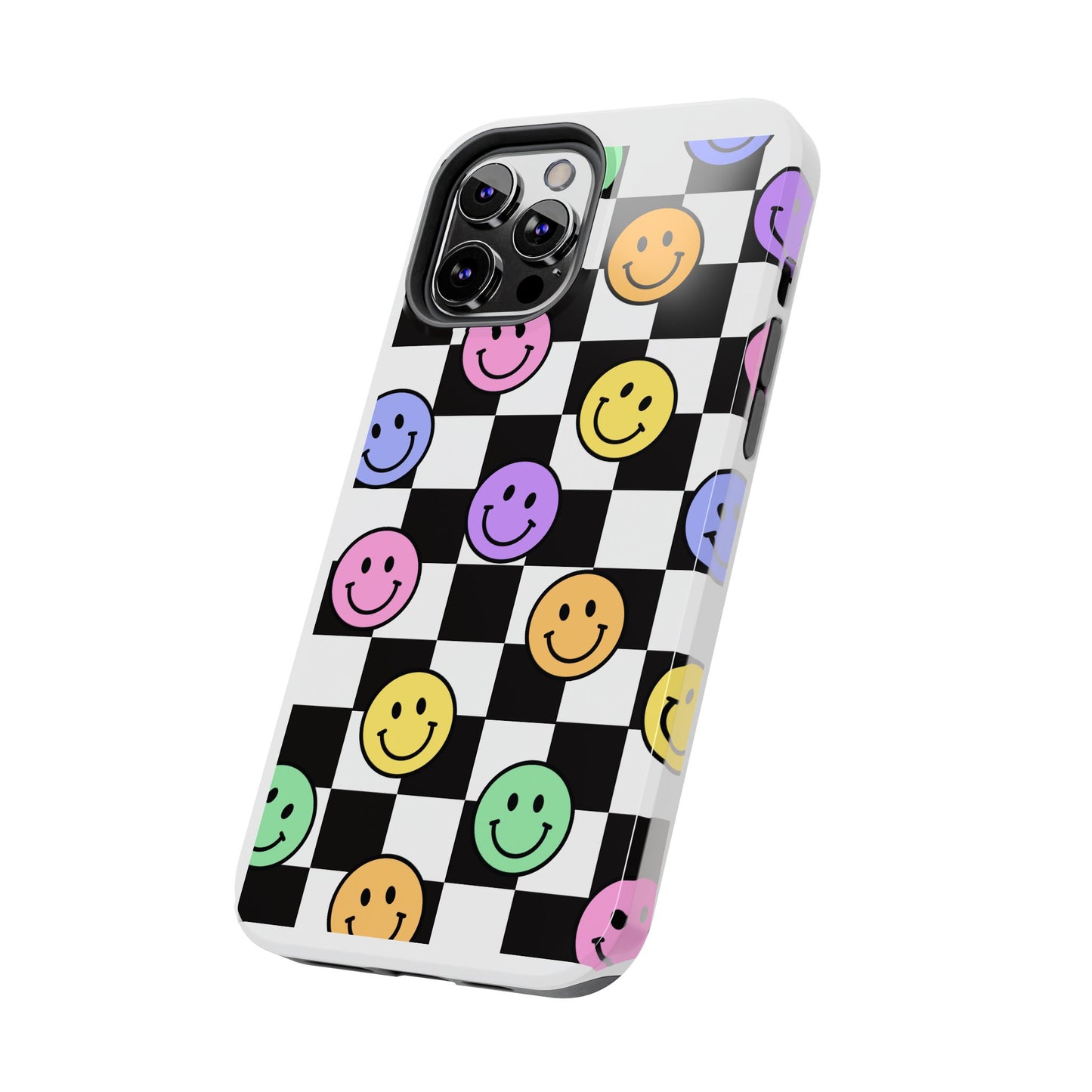 Checkerboard Colorful Smileys - Tough iPhone Cases - Choose your Size