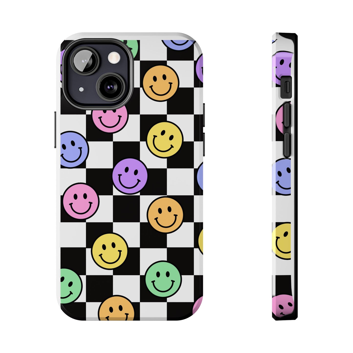 Checkerboard Colorful Smileys - Tough iPhone Cases - Choose your Size