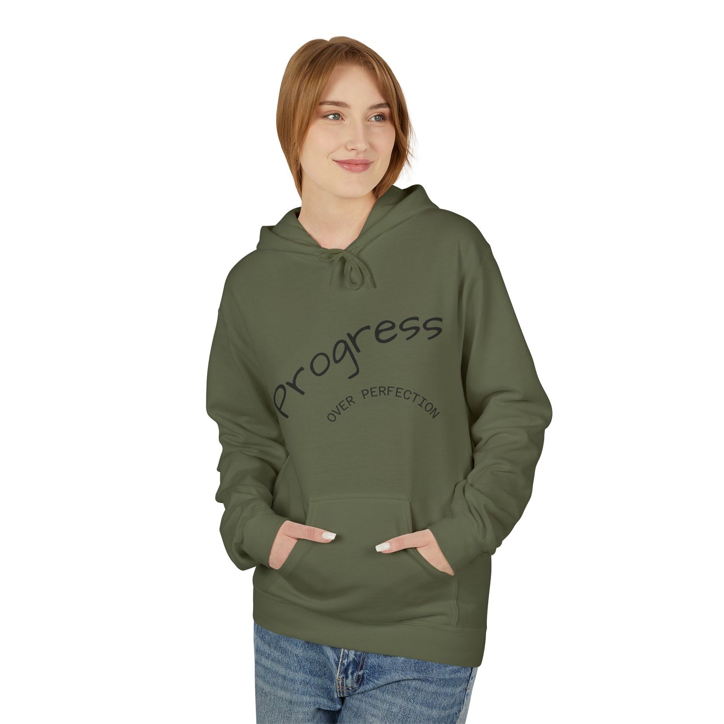 Progress Over Perfection Hoodie, Cozy Fleece Sweatshirt for Self-Care, Unisex Gift for Motivation, Self-Improvement, Relaxation Wear