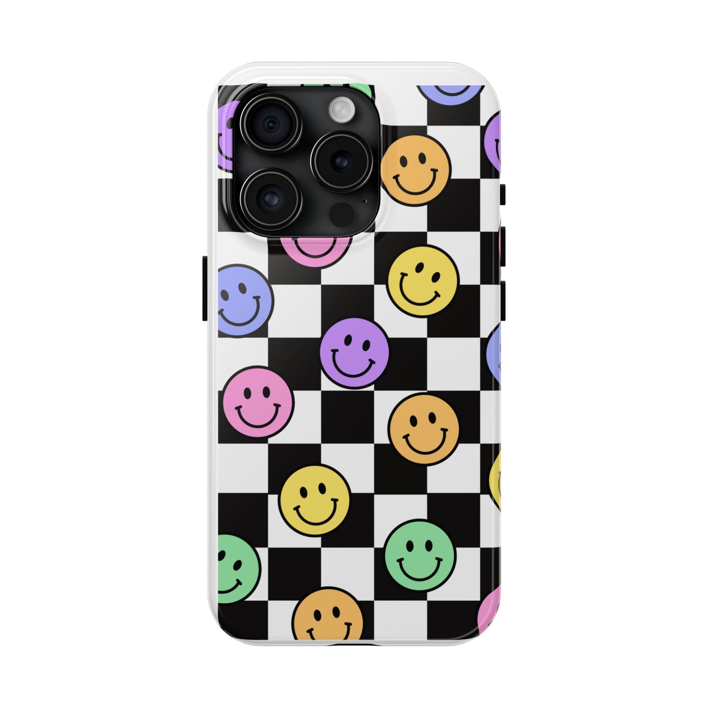Checkerboard Colorful Smileys - Tough iPhone Cases - Choose your Size