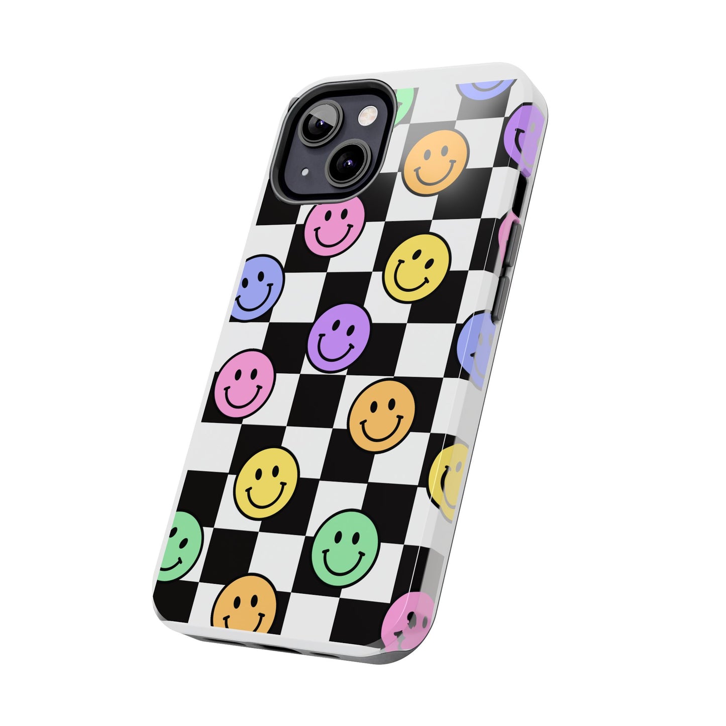 Checkerboard Colorful Smileys - Tough iPhone Cases - Choose your Size