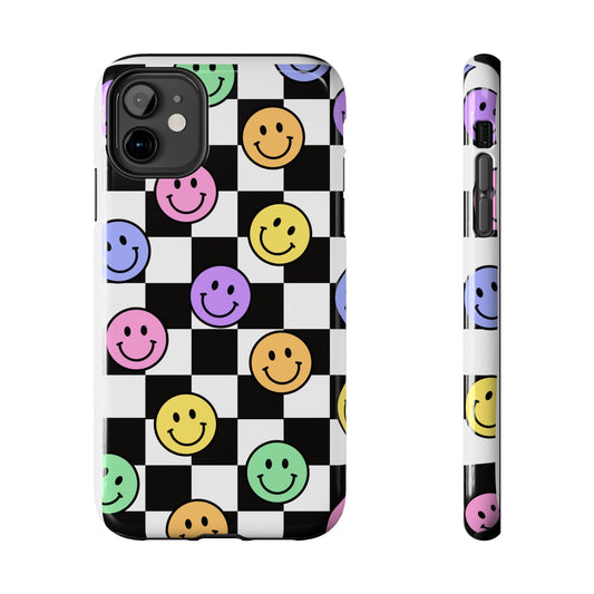 Checkerboard Colorful Smileys - Tough iPhone Cases - Choose your Size
