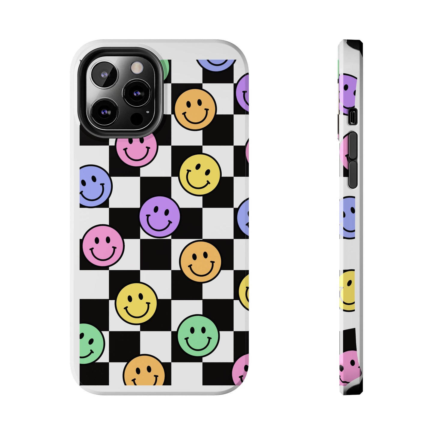 Checkerboard Colorful Smileys - Tough iPhone Cases - Choose your Size