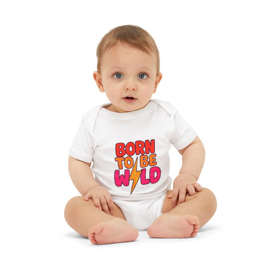 BORN TO BE WILD Baby Bodysuit, Cute Infant One Piece, Newborn Gift, Baby Shower Essentials