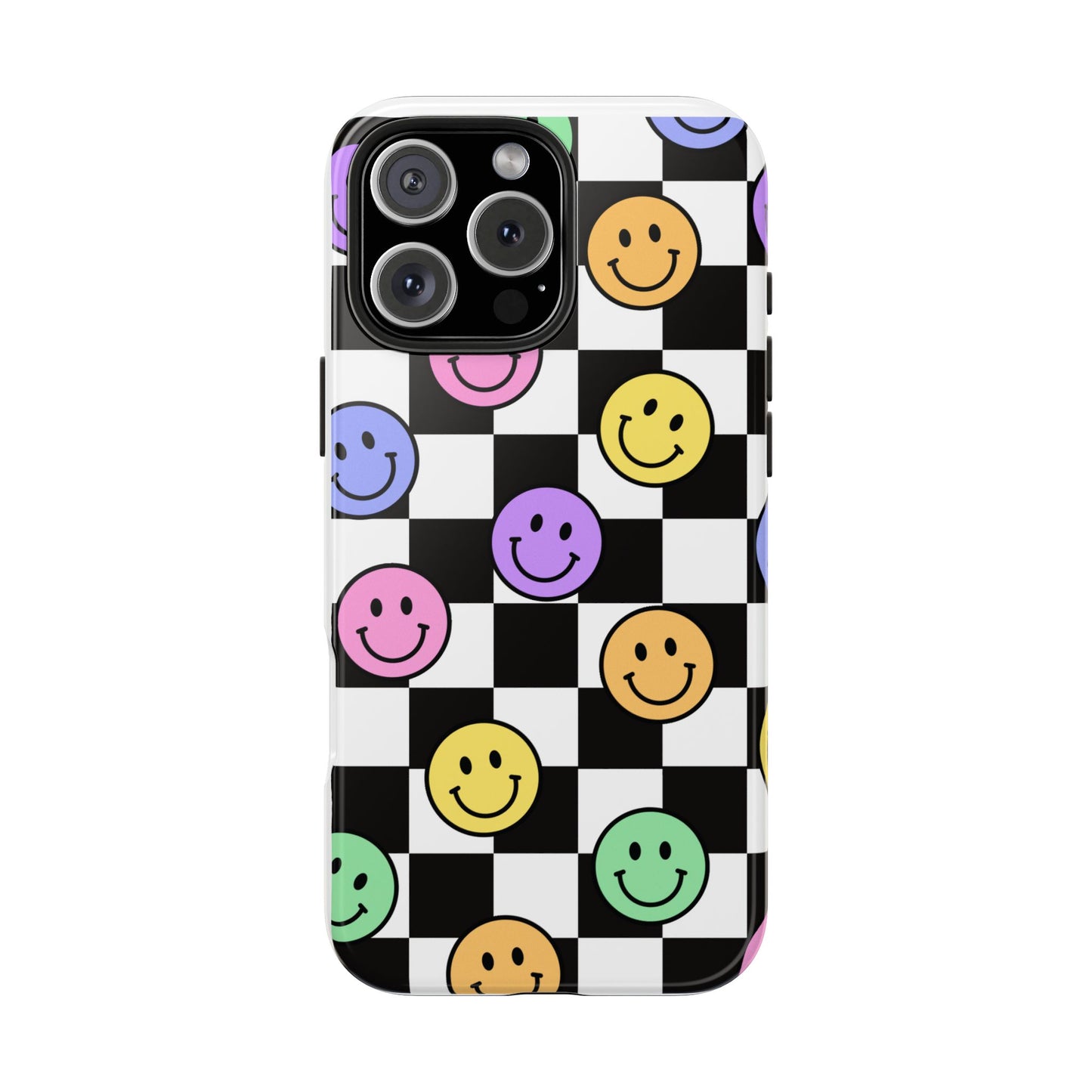 Checkerboard Colorful Smileys - Tough iPhone Cases - Choose your Size