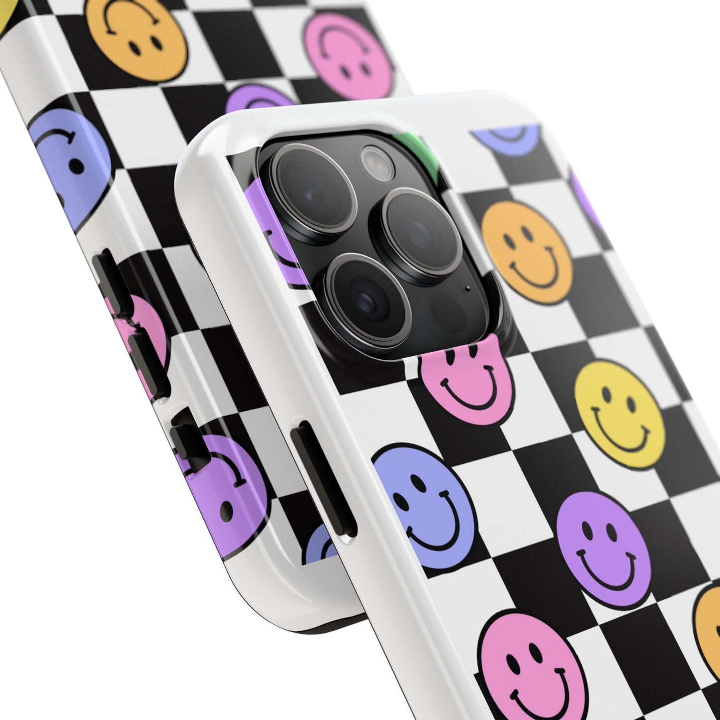 Checkerboard Colorful Smileys - Tough iPhone Cases - Choose your Size