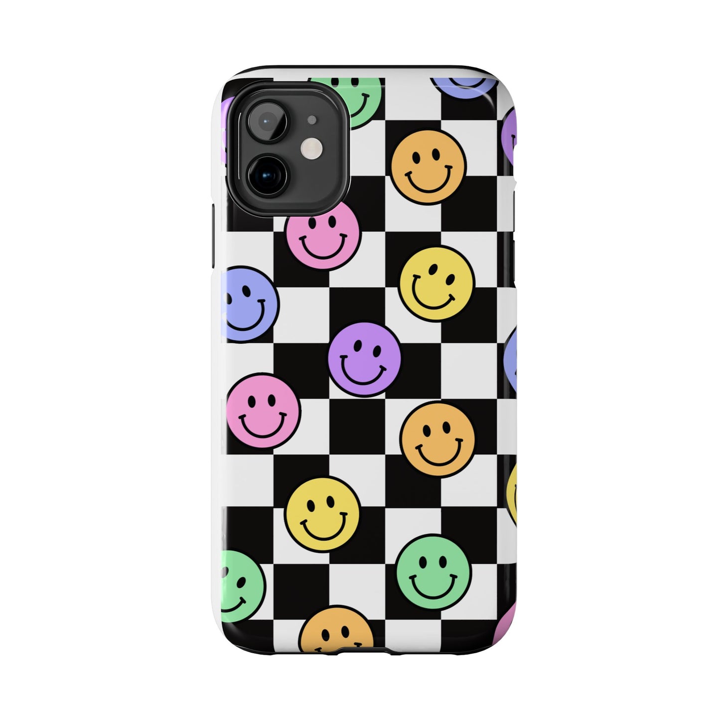 Checkerboard Colorful Smileys - Tough iPhone Cases - Choose your Size