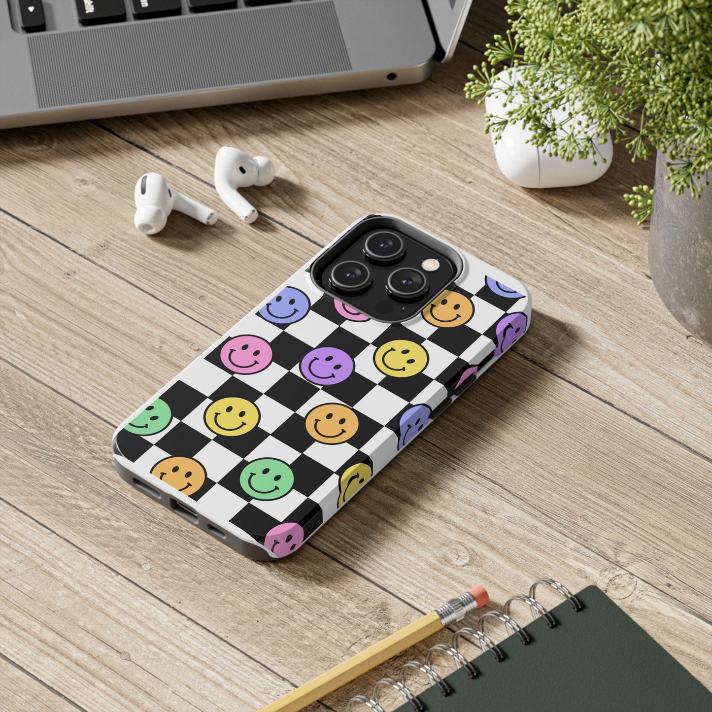 Checkerboard Colorful Smileys - Tough iPhone Cases - Choose your Size