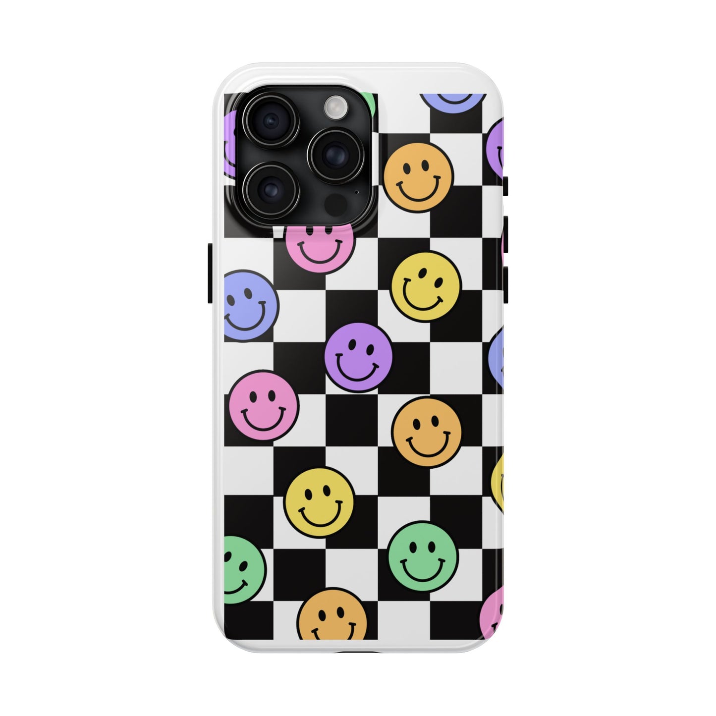 Checkerboard Colorful Smileys - Tough iPhone Cases - Choose your Size