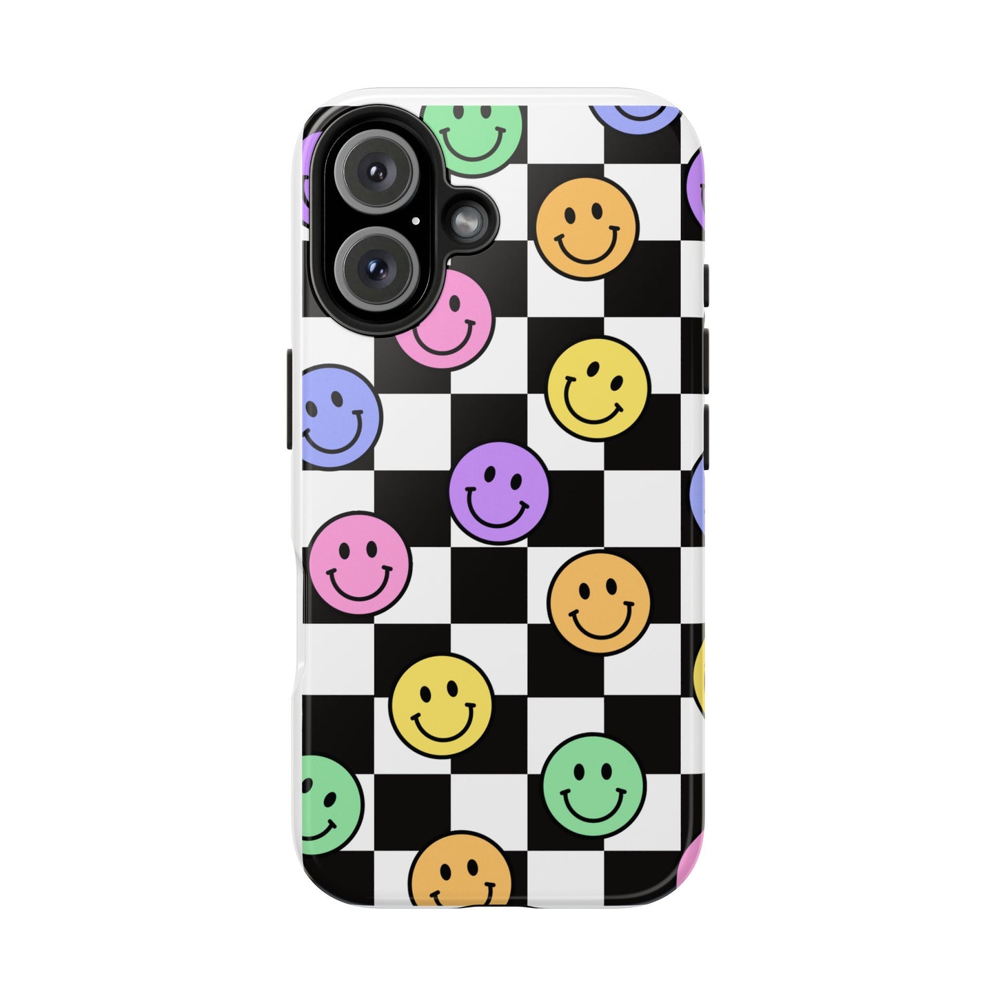 Checkerboard Colorful Smileys - Tough iPhone Cases - Choose your Size