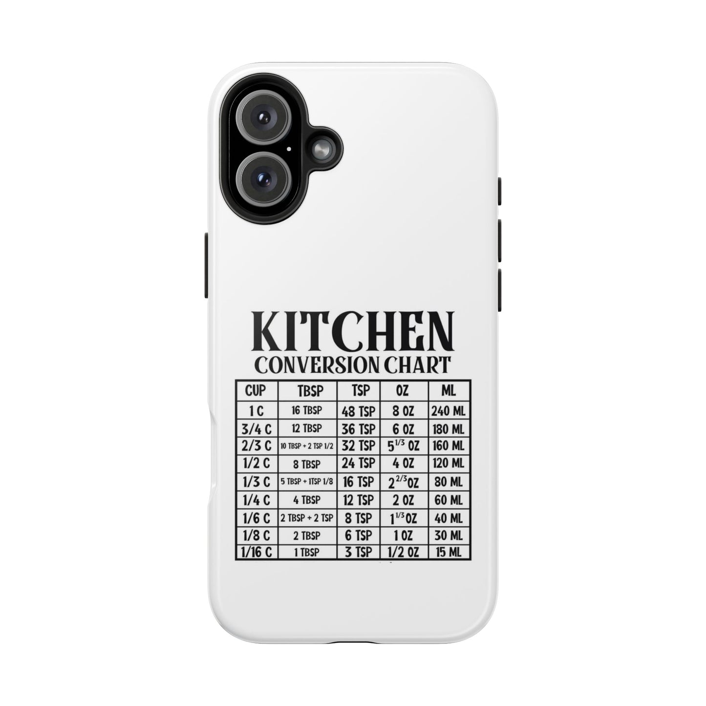 Kitchen Conversion Chart - Tough iPhone Cases - Choose your Size