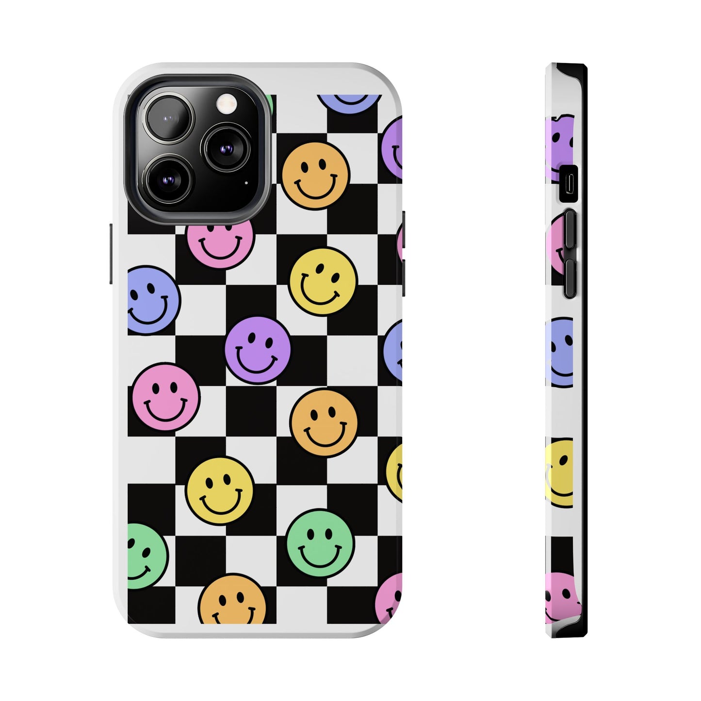 Checkerboard Colorful Smileys - Tough iPhone Cases - Choose your Size