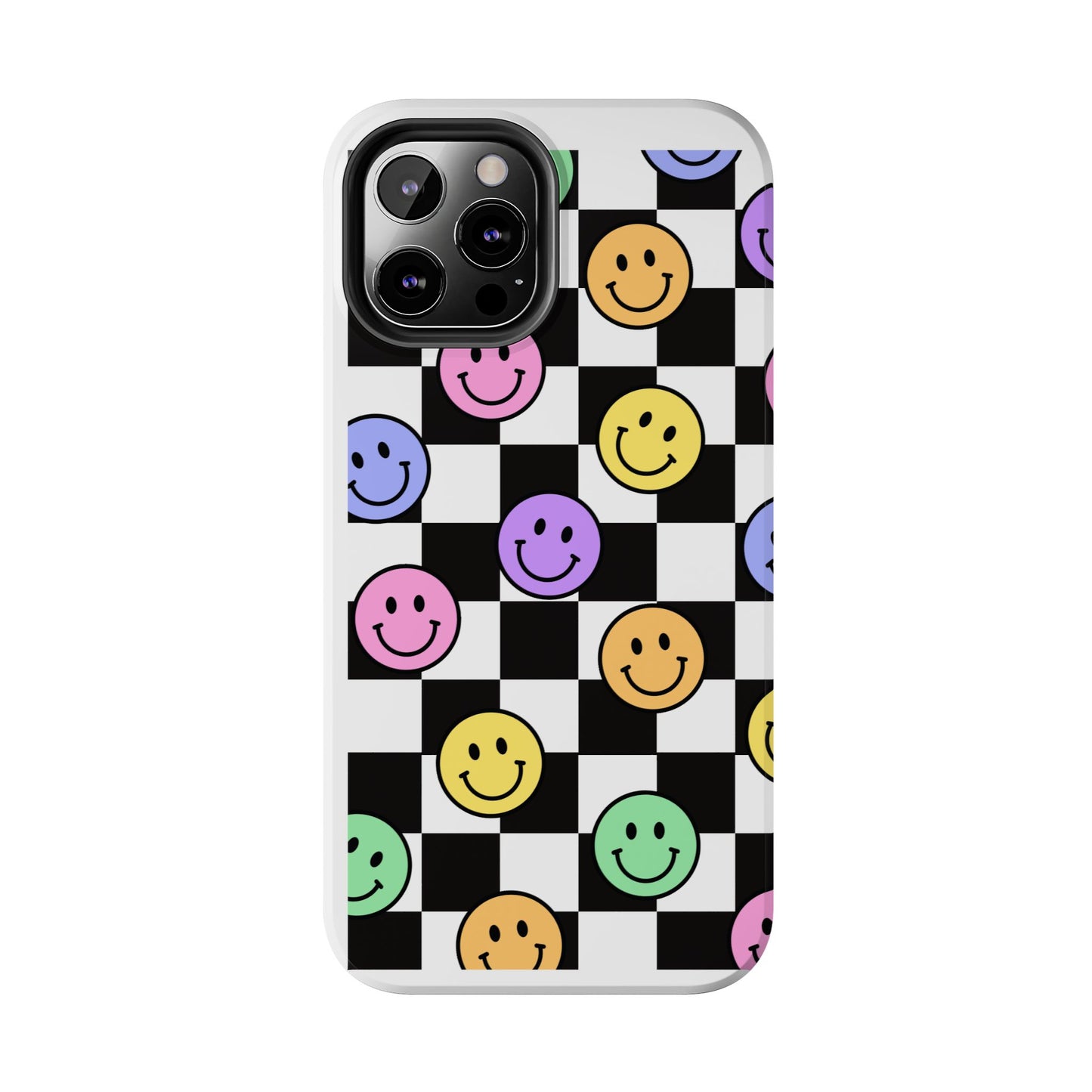 Checkerboard Colorful Smileys - Tough iPhone Cases - Choose your Size