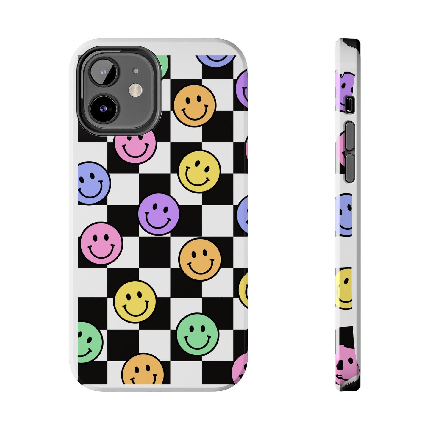 Checkerboard Colorful Smileys - Tough iPhone Cases - Choose your Size