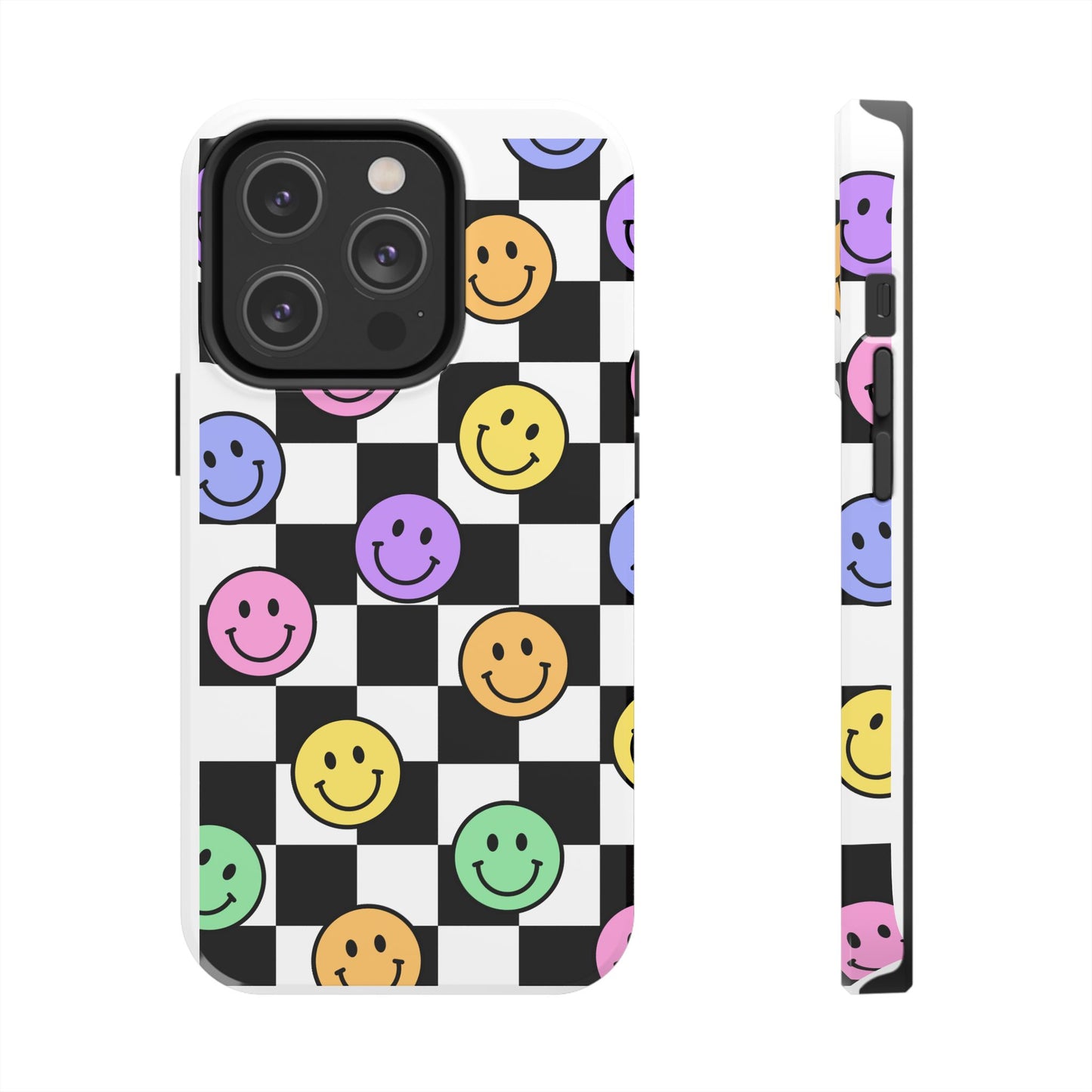 Checkerboard Colorful Smileys - Tough iPhone Cases - Choose your Size
